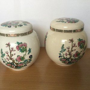 A pair of Vintage Sadler England Round Lidded Ginger Jars beautiful tree flower